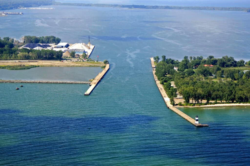 best bass fishing lakes in Pennsylvania - Presque Isle Bay, aerial view