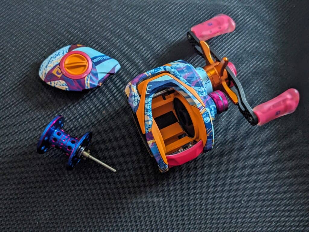 Profishiency Krazy Rizz Baitcast Combo - reel only, with side plate and spool removed