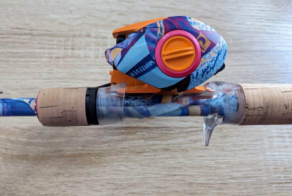 Profishiency Krazy Rizz Baitcast Combo - reel and rod, showing the rod seat and rod nut, side view