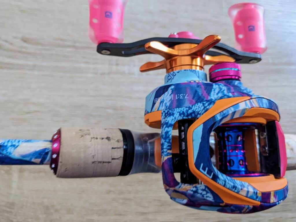 Profishiency Krazy Rizz Baitcast Combo - reel and rod, showing the rod seat and rod nut, top view