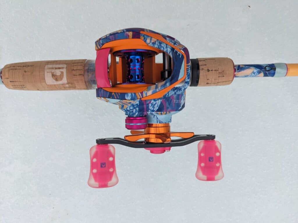 Profishiency Krazy Rizz Baitcast Combo - top view of reel and reel seat on rod