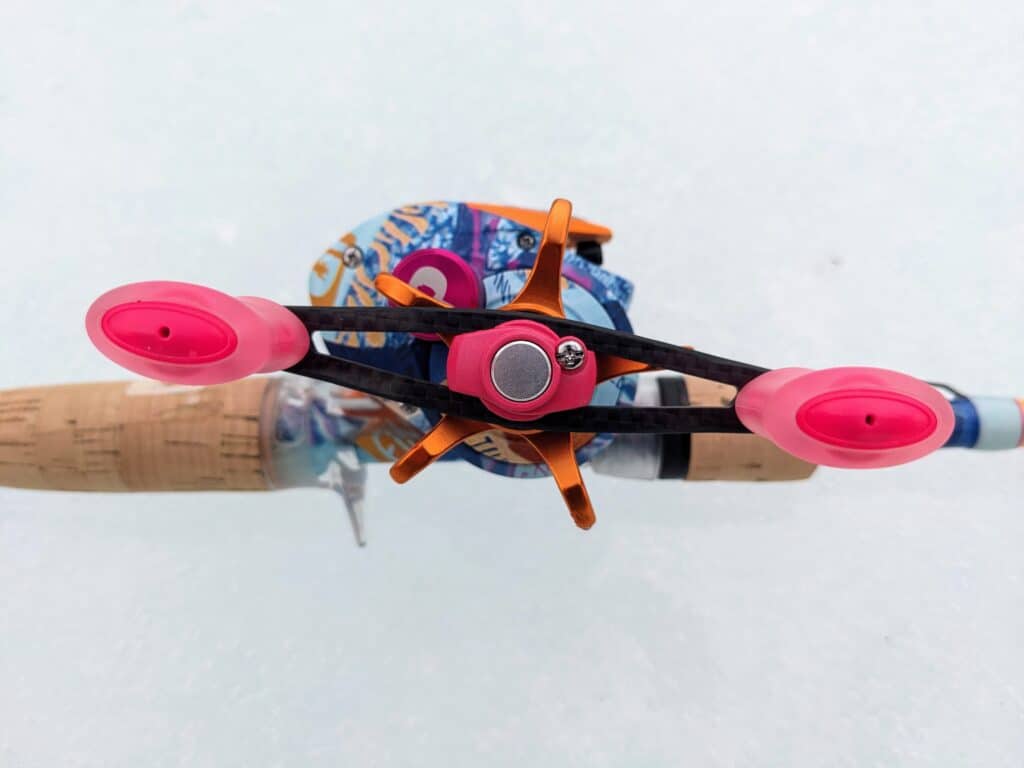 Profishiency Krazy Rizz Baitcast Combo - side view, crank side of reel and reel seat on rod
