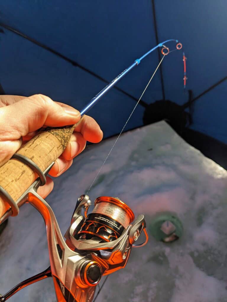 KastKing Kestrel ice fishing reel and rod