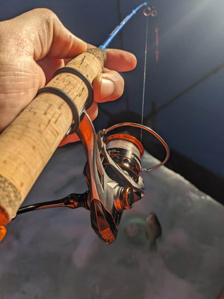 KastKing Kestrel 1000 spinning ice fishing reel and Konvert ice fishing rod