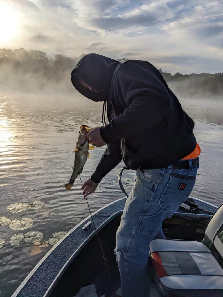April bass fishing on boat